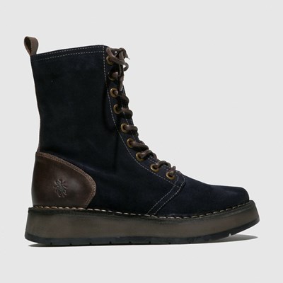 Botas Media Pierna Fly London Rami043fly Mujer Azul Marino Marrones | 3629-BFTPD