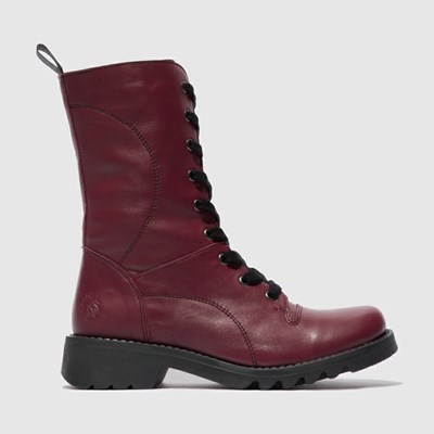 Botas Media Pierna Fly London Reba640fly Mujer Burdeos Negras | 4860-CWGOE