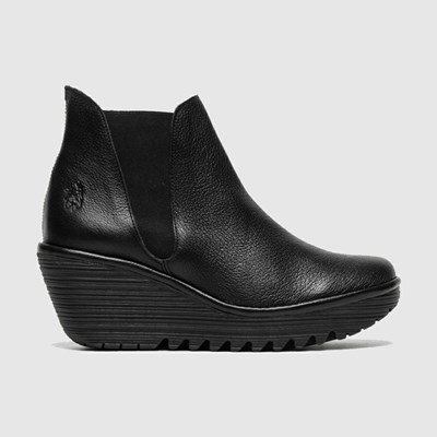 Zapatos Cuña Fly London Yoss Mujer Negras | 3510-KFUHA