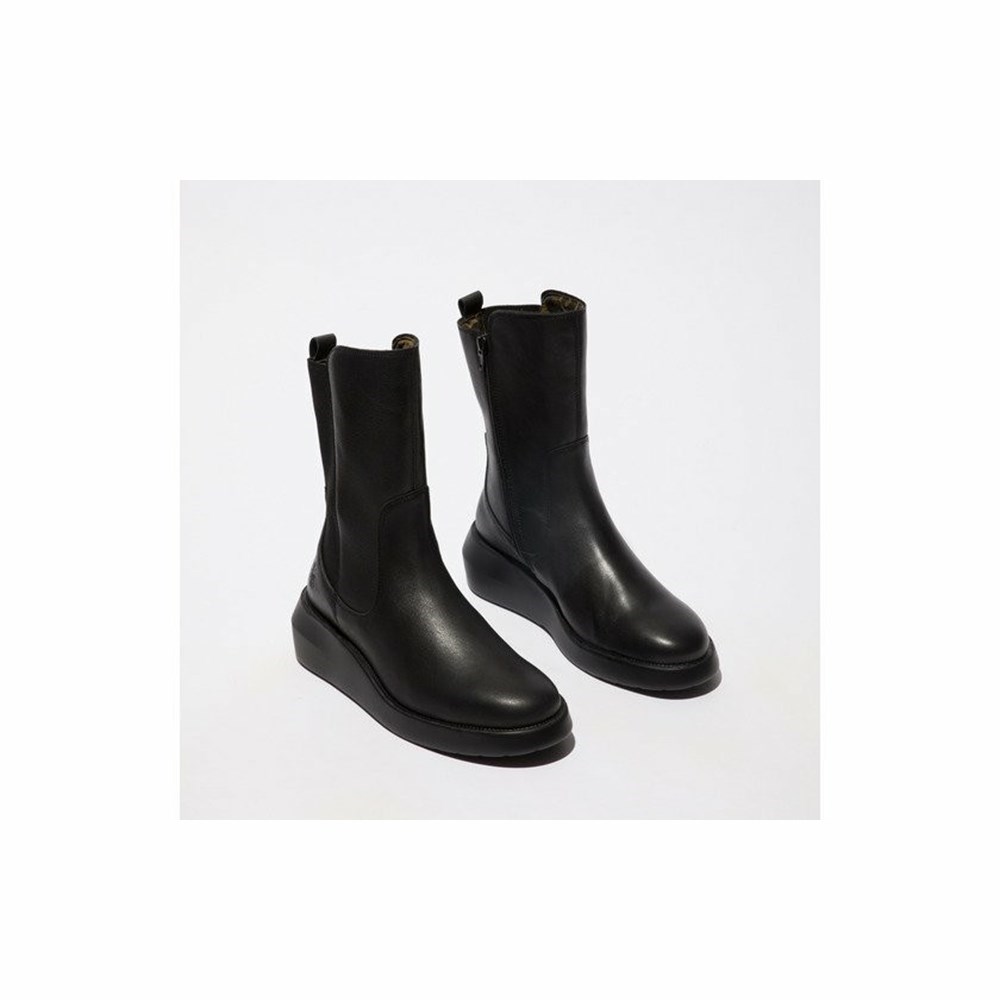 Botas Media Pierna Fly London Brin516Fly Mujer Negras | 6498-WMCNF