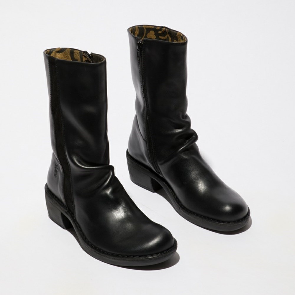 Botas Media Pierna Fly London Mecy092fly Mujer Negras Negras | 8074-WTJGM