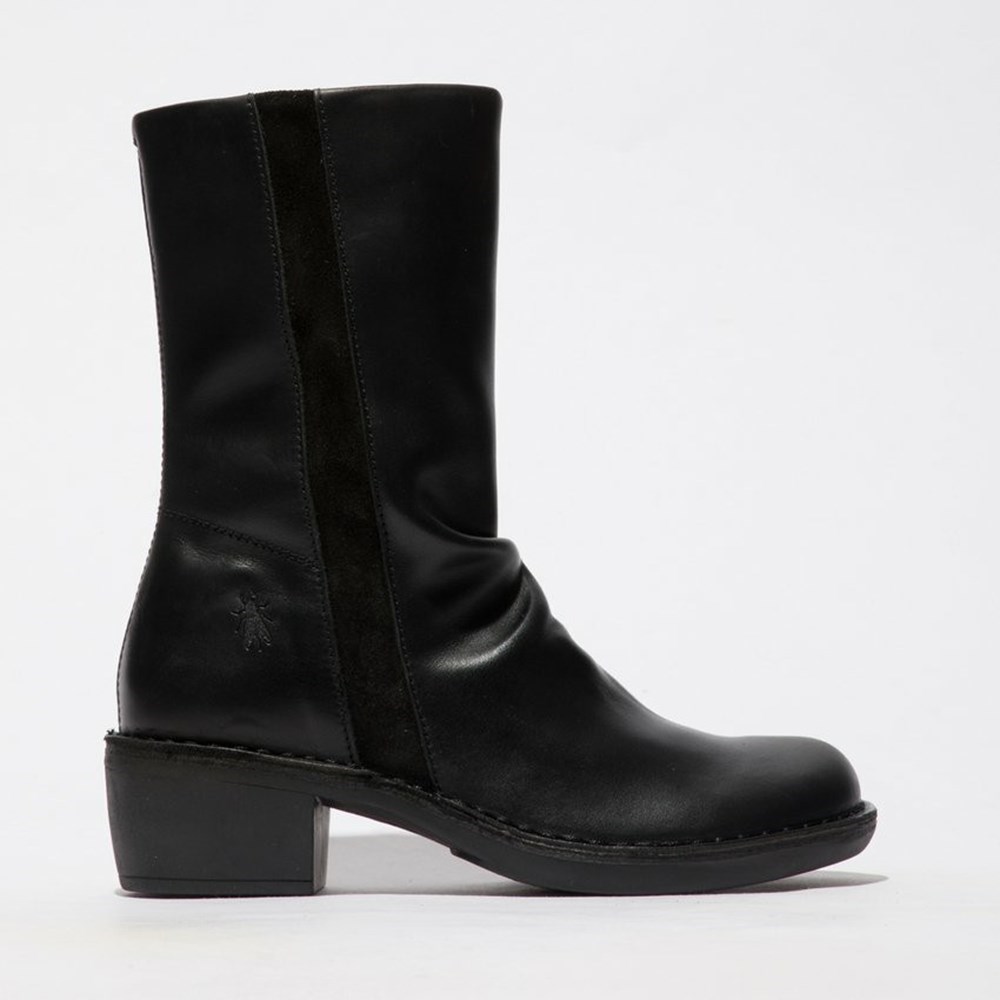 Botas Media Pierna Fly London Mecy092fly Mujer Negras Negras | 8074-WTJGM