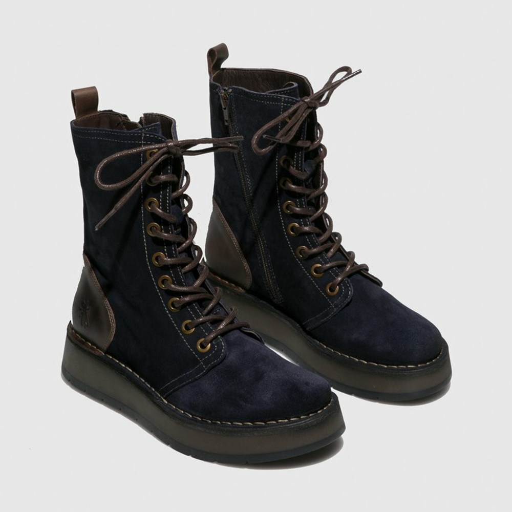 Botas Media Pierna Fly London Rami043fly Mujer Azul Marino Marrones | 3629-BFTPD