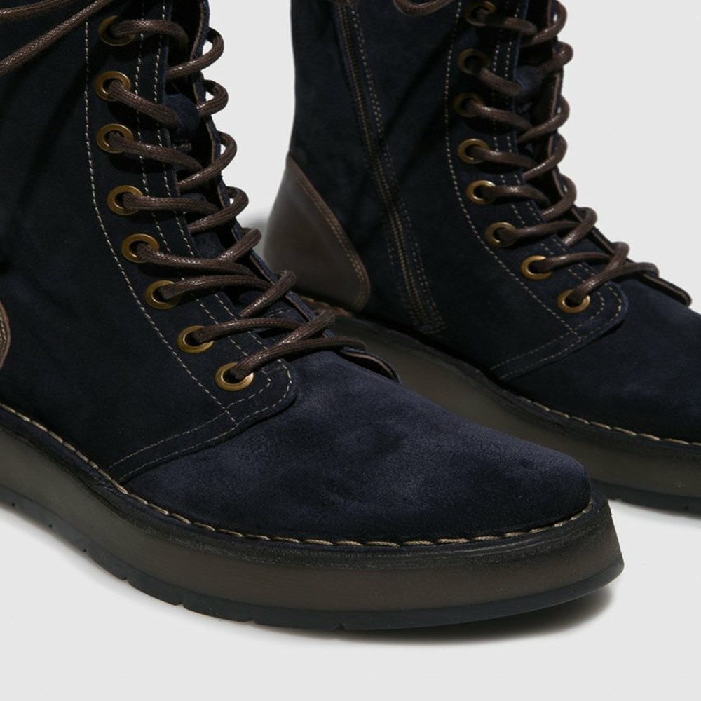 Botas Media Pierna Fly London Rami043fly Mujer Azul Marino Marrones | 3629-BFTPD