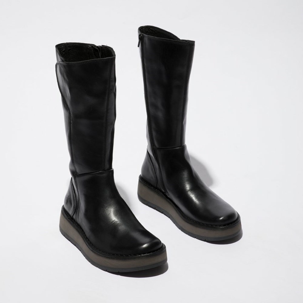 Botas Media Pierna Fly London Rhea042fly Mujer Negras | 8027-MOIJU