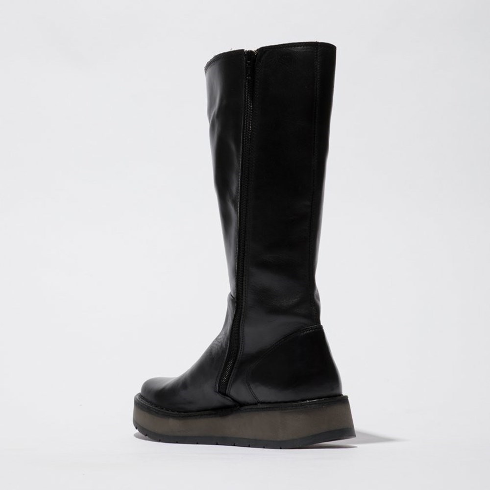 Botas Media Pierna Fly London Rhea042fly Mujer Negras | 8027-MOIJU