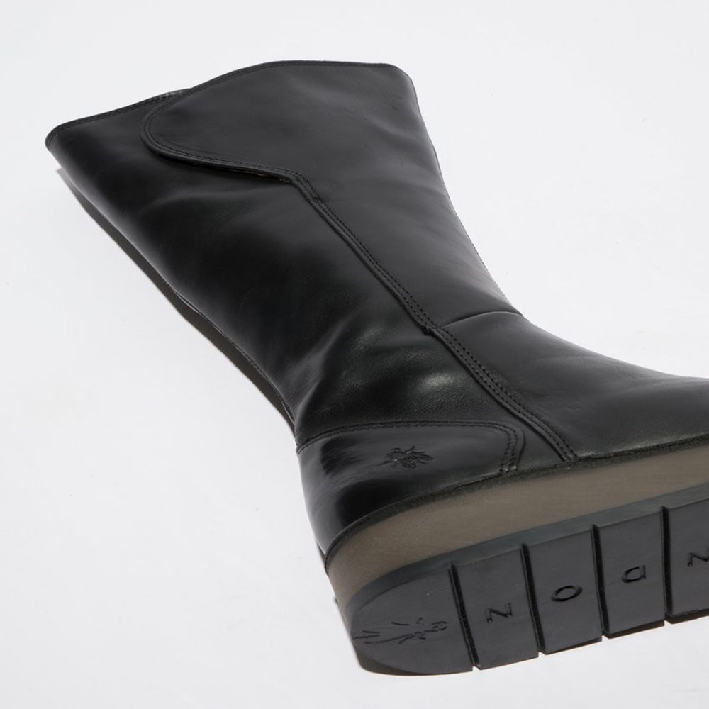 Botas Media Pierna Fly London Rhea042fly Mujer Negras | 8027-MOIJU