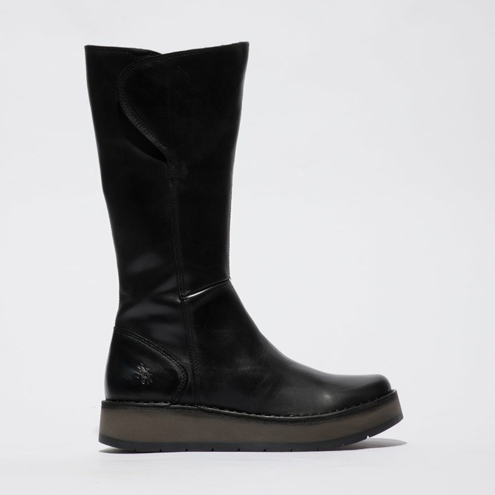 Botas Media Pierna Fly London Rhea042fly Mujer Negras | 8027-MOIJU