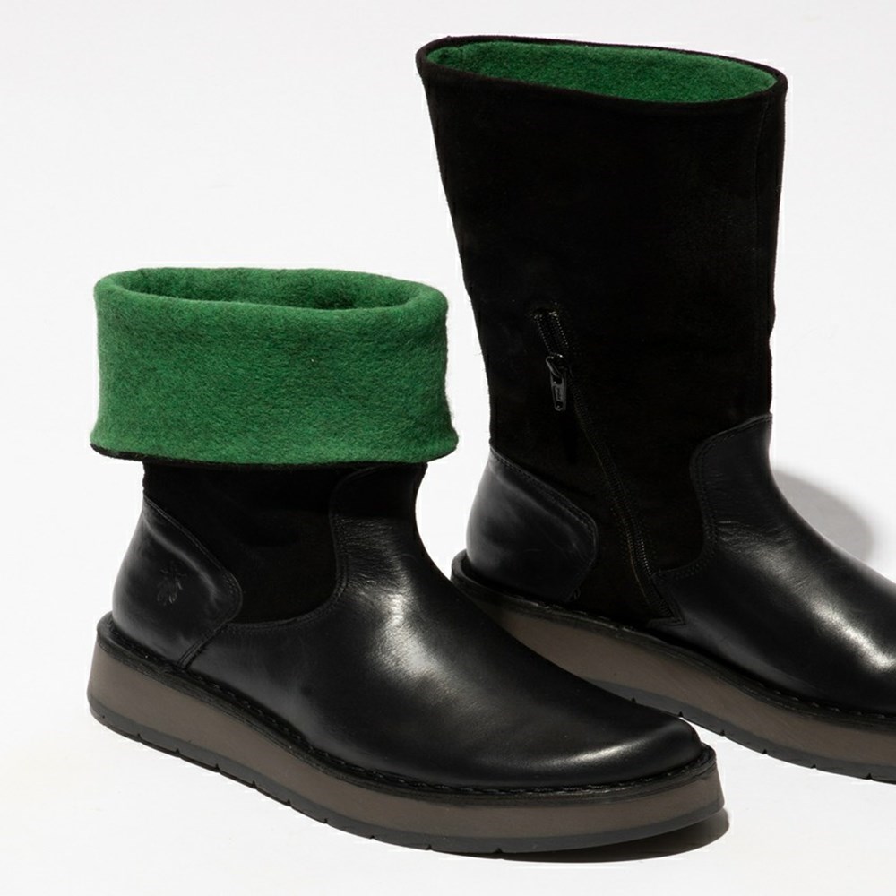 Botas Media Pierna Fly London Rula083fly Mujer Negras | 6275-XHAIP