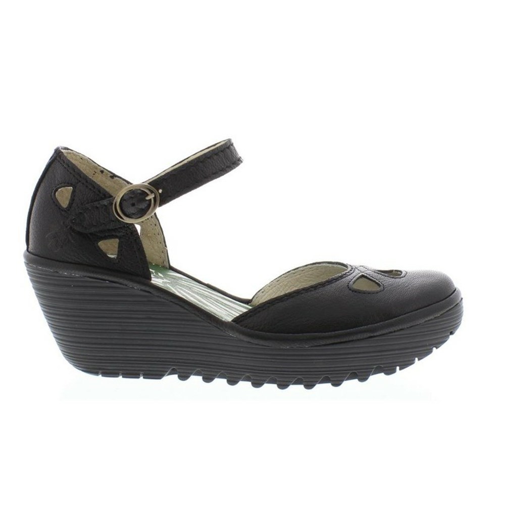 Sandalias Fly London Yuna Mujer Negras | 3027-PFNOI