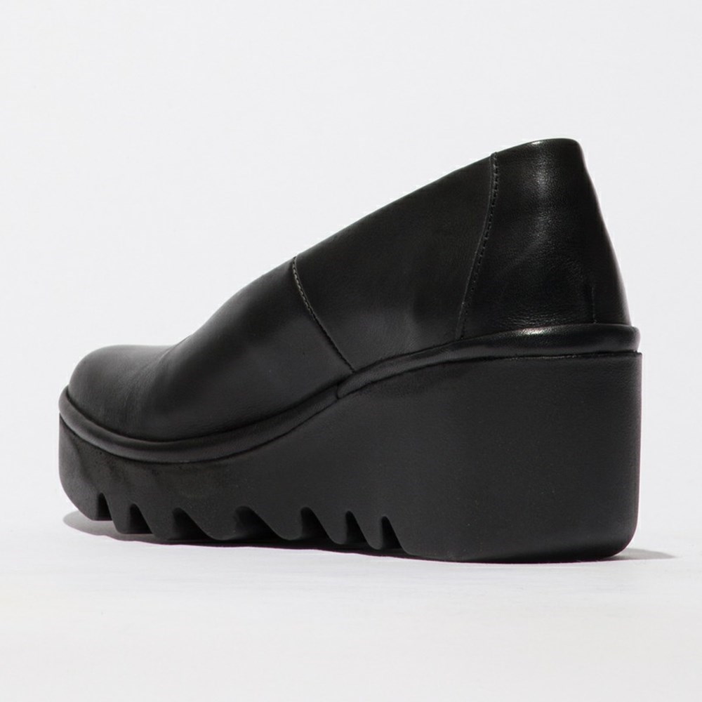 Zapatos Cuña Fly London Beso246fly Mujer Negras | 9410-SJTZA