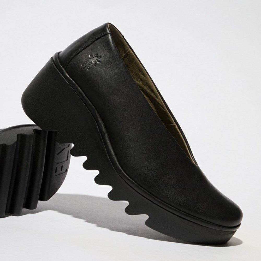 Zapatos Cuña Fly London Beso246fly Mujer Negras | 9410-SJTZA