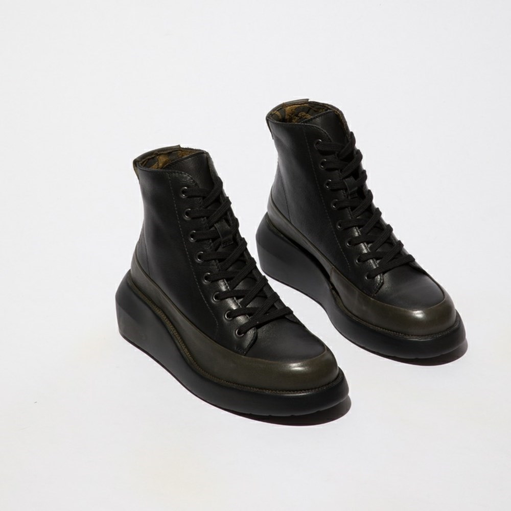 Zapatos Cuña Fly London Boze515fly Mujer Verde Negras | 5360-BVSFZ