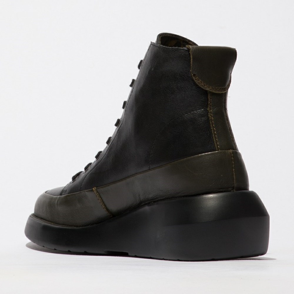 Zapatos Cuña Fly London Boze515fly Mujer Verde Negras | 5360-BVSFZ