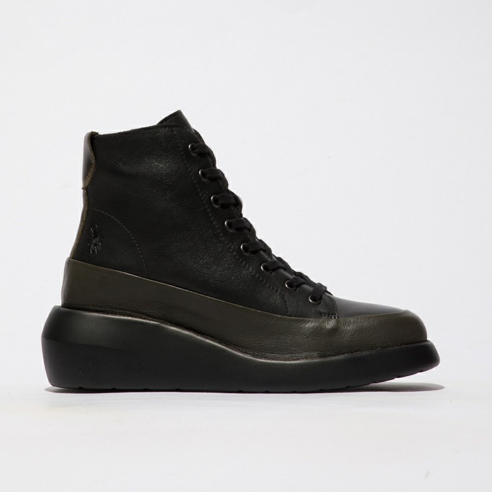 Zapatos Cuña Fly London Boze515fly Mujer Verde Negras | 5360-BVSFZ