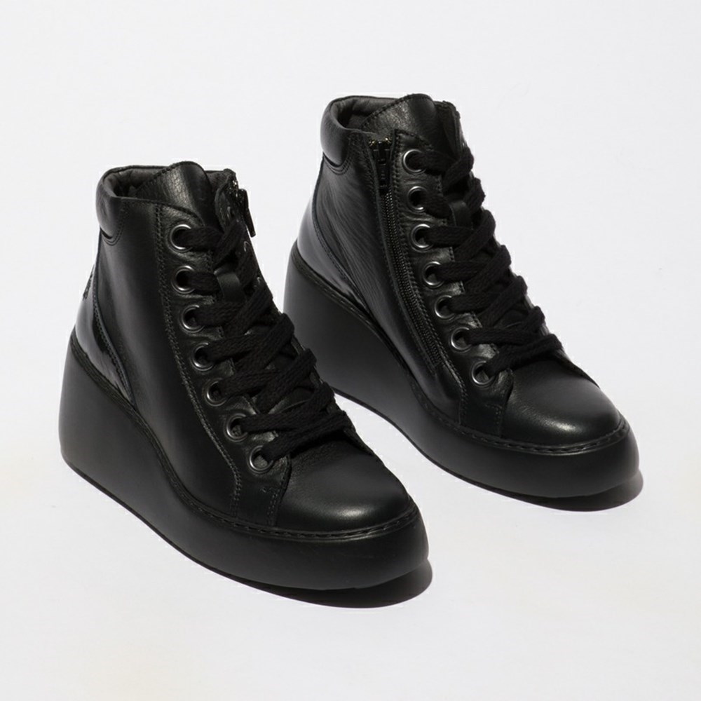 Zapatos Cuña Fly London Dice468fly Mujer Negras | 0954-PJEDN
