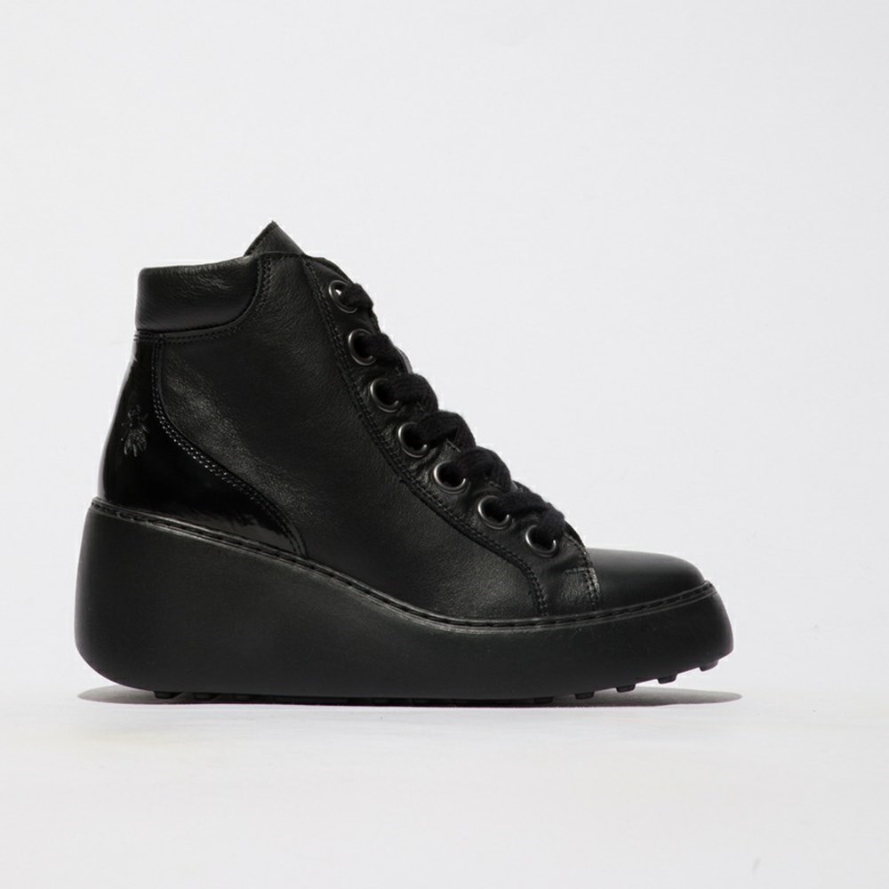 Zapatos Cuña Fly London Dice468fly Mujer Negras | 0954-PJEDN