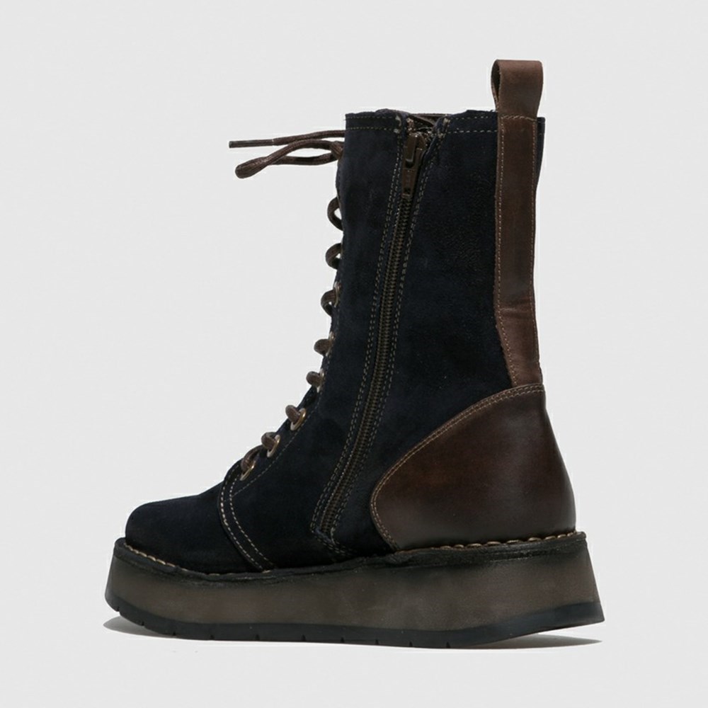 Zapatos Cuña Fly London Rami043fly Mujer Azul Marino Marrones | 9614-ZHASI