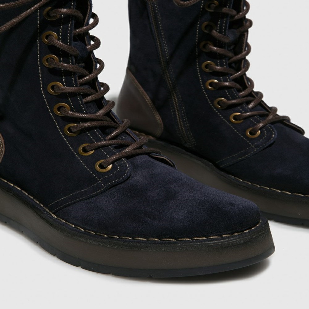 Zapatos Cuña Fly London Rami043fly Mujer Azul Marino Marrones | 9614-ZHASI