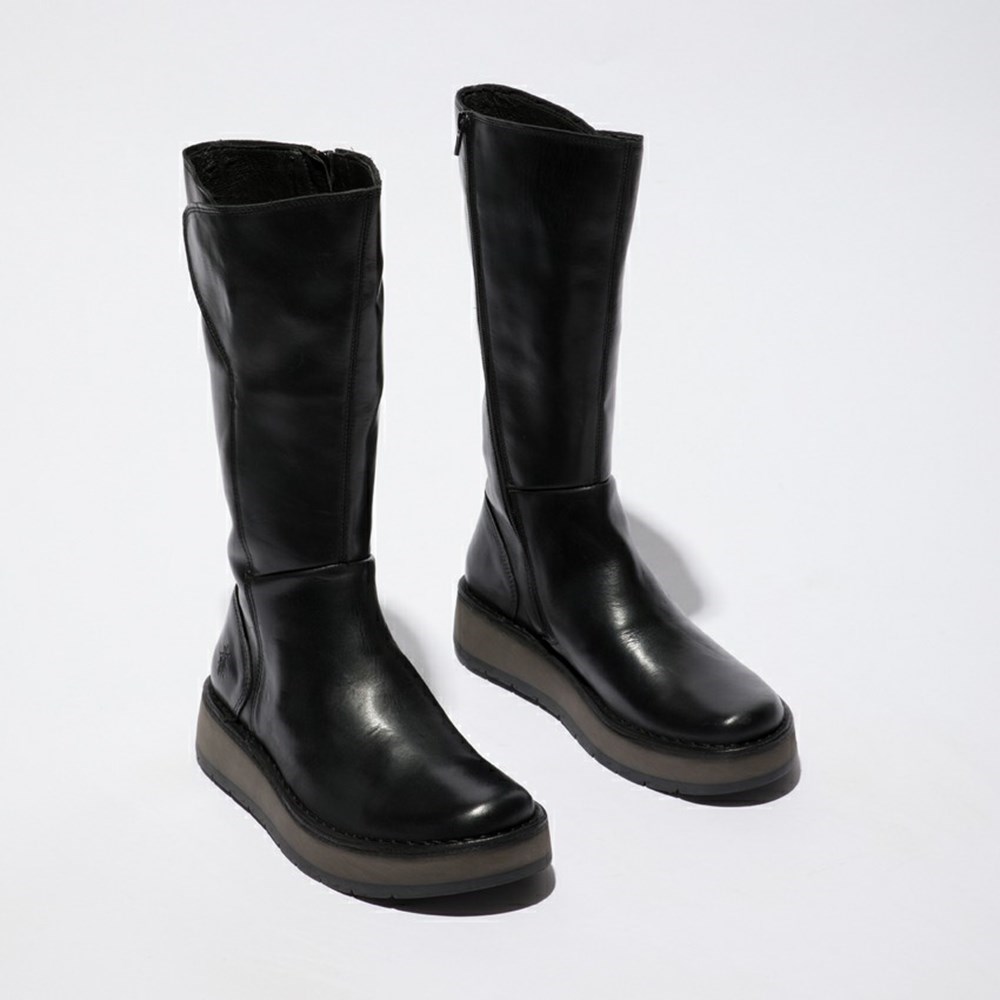 Zapatos Cuña Fly London Rhea042fly Mujer Negras | 3714-DFWOP