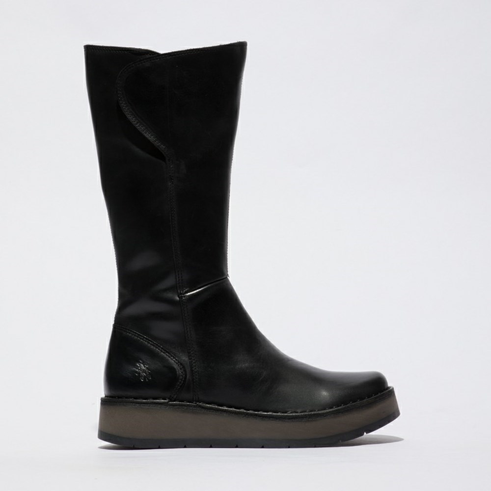 Zapatos Cuña Fly London Rhea042fly Mujer Negras | 3714-DFWOP