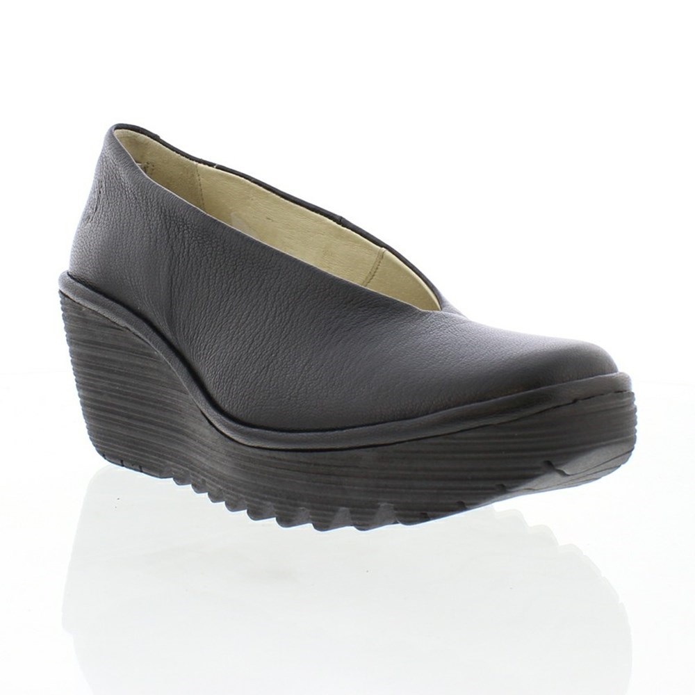 Zapatos Cuña Fly London YAZ Mujer Negras | 0846-YJDVI