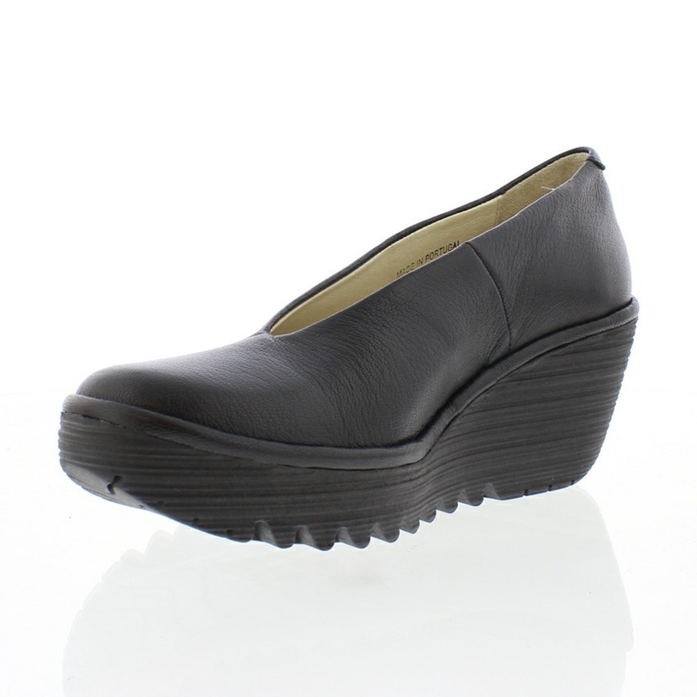 Zapatos Cuña Fly London YAZ Mujer Negras | 0846-YJDVI