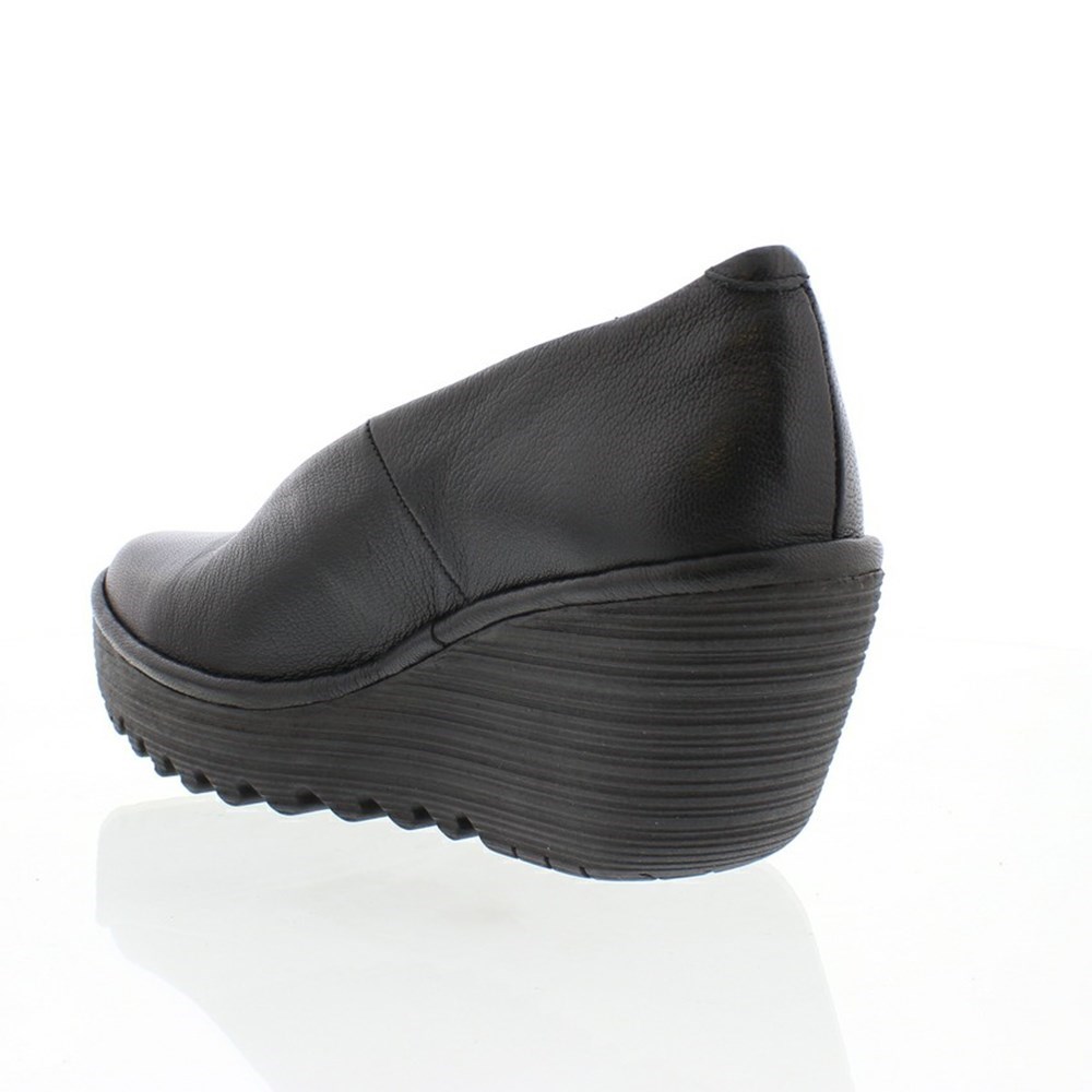 Zapatos Cuña Fly London YAZ Mujer Negras | 0846-YJDVI