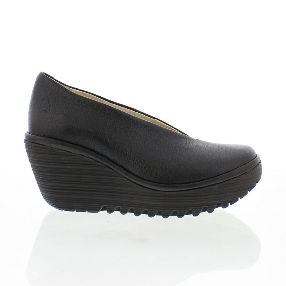 Zapatos Cuña Fly London YAZ Mujer Negras | 0846-YJDVI