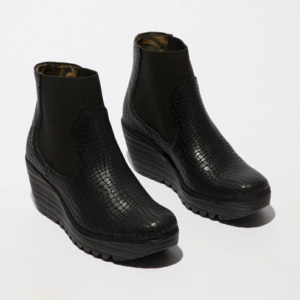 Zapatos Cuña Fly London Yade398fly Mujer Negras | 7509-BTYPK