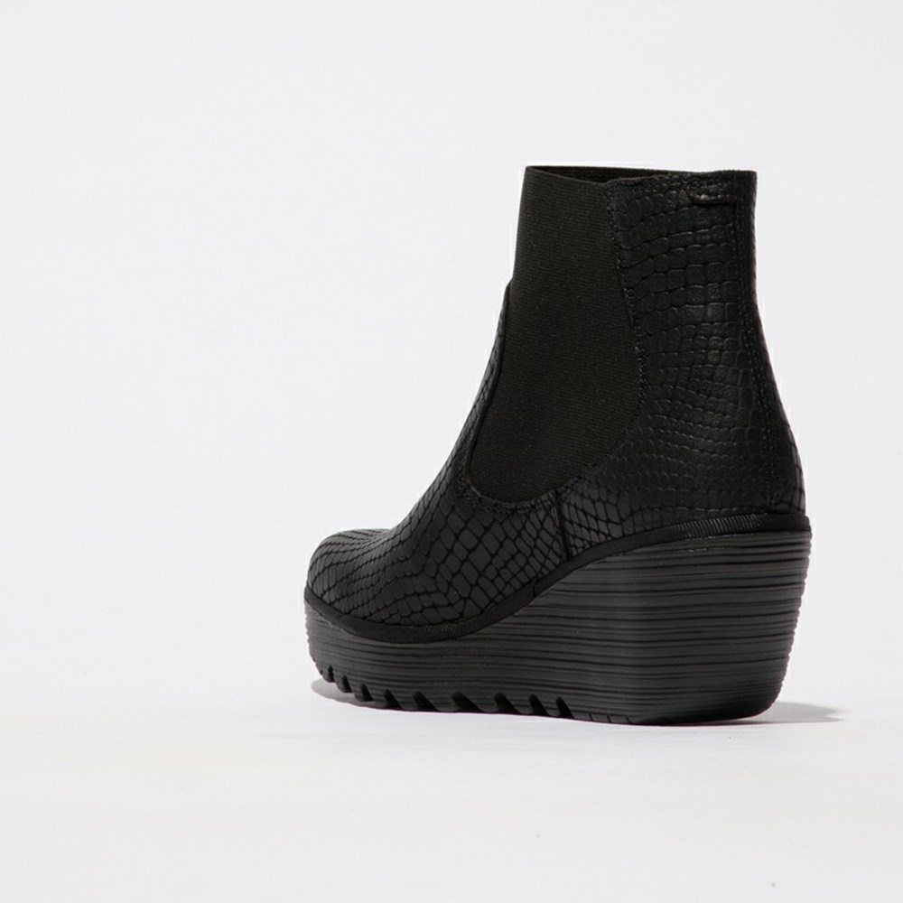 Zapatos Cuña Fly London Yade398fly Mujer Negras | 7509-BTYPK