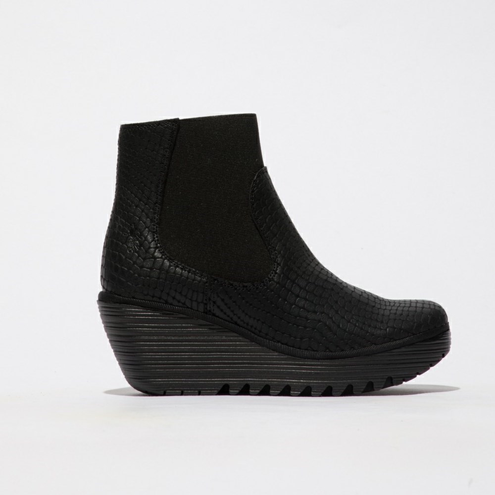 Zapatos Cuña Fly London Yade398fly Mujer Negras | 7509-BTYPK