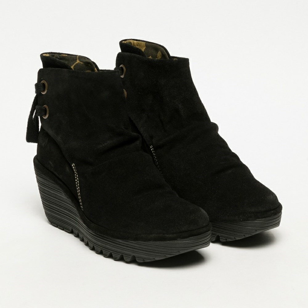 Zapatos Cuña Fly London Yama Mujer Negras | 4671-ZAKUL