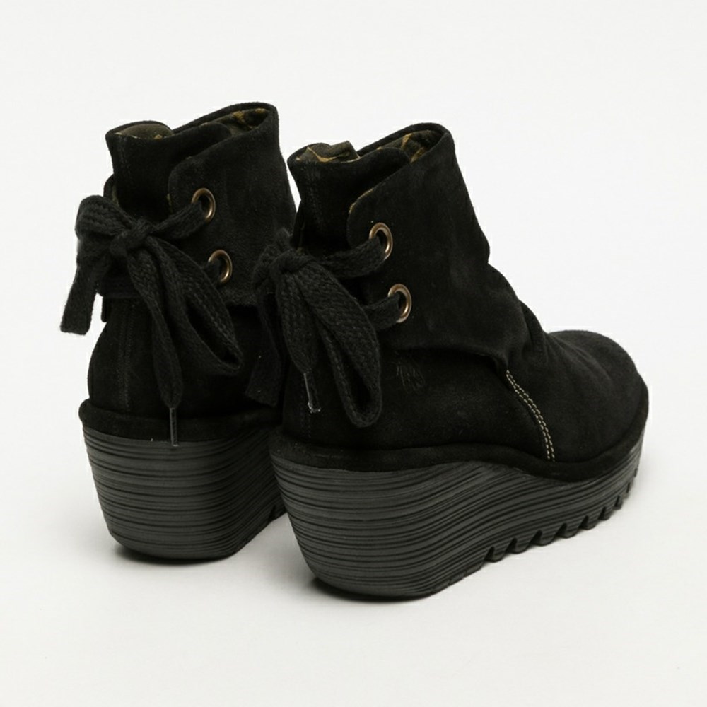 Zapatos Cuña Fly London Yama Mujer Negras | 4671-ZAKUL