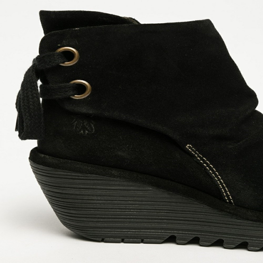 Zapatos Cuña Fly London Yama Mujer Negras | 4671-ZAKUL