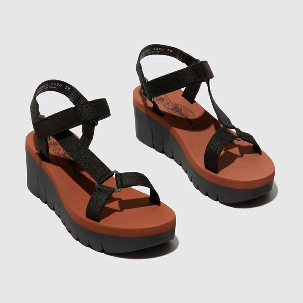 Zapatos Cuña Fly London Yefa726fly Mujer Negras | 1057-QIGVM