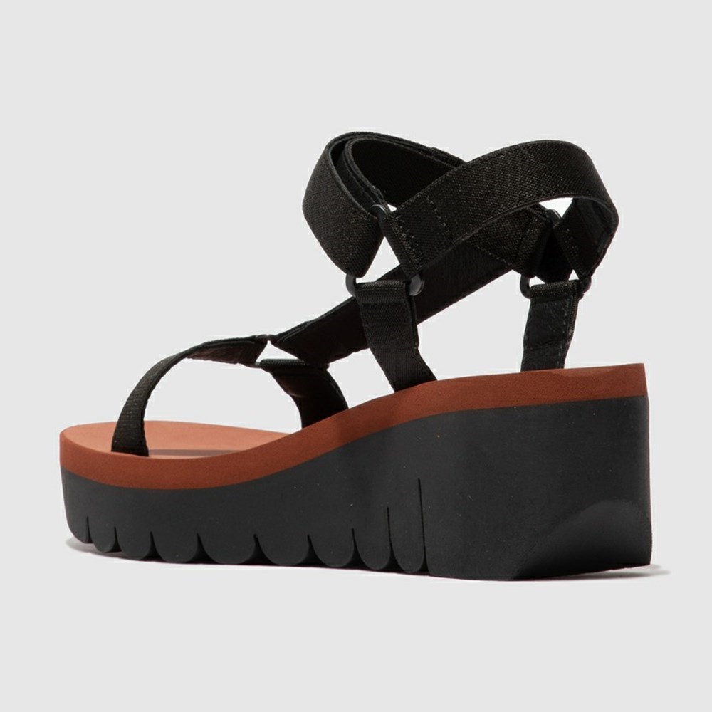 Zapatos Cuña Fly London Yefa726fly Mujer Negras | 1057-QIGVM