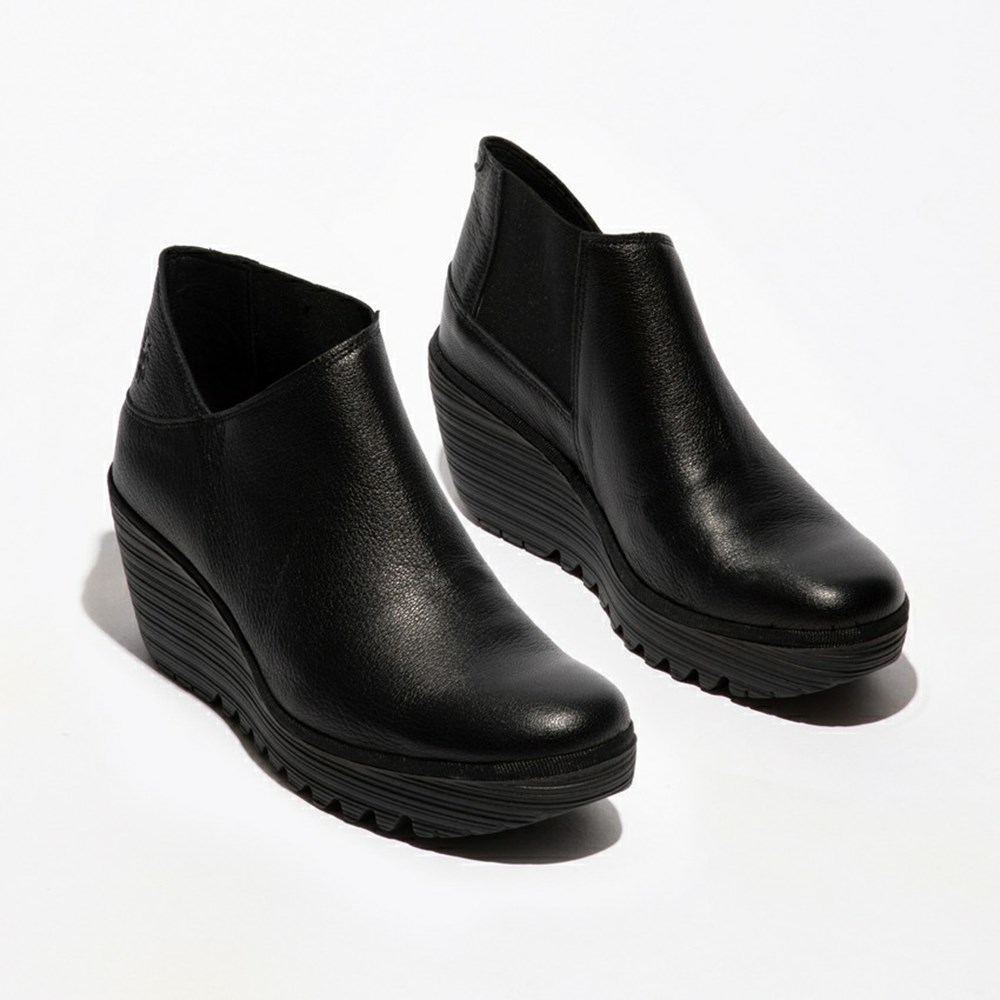Zapatos Cuña Fly London Yego400 Mujer Negras | 3174-CJFIS
