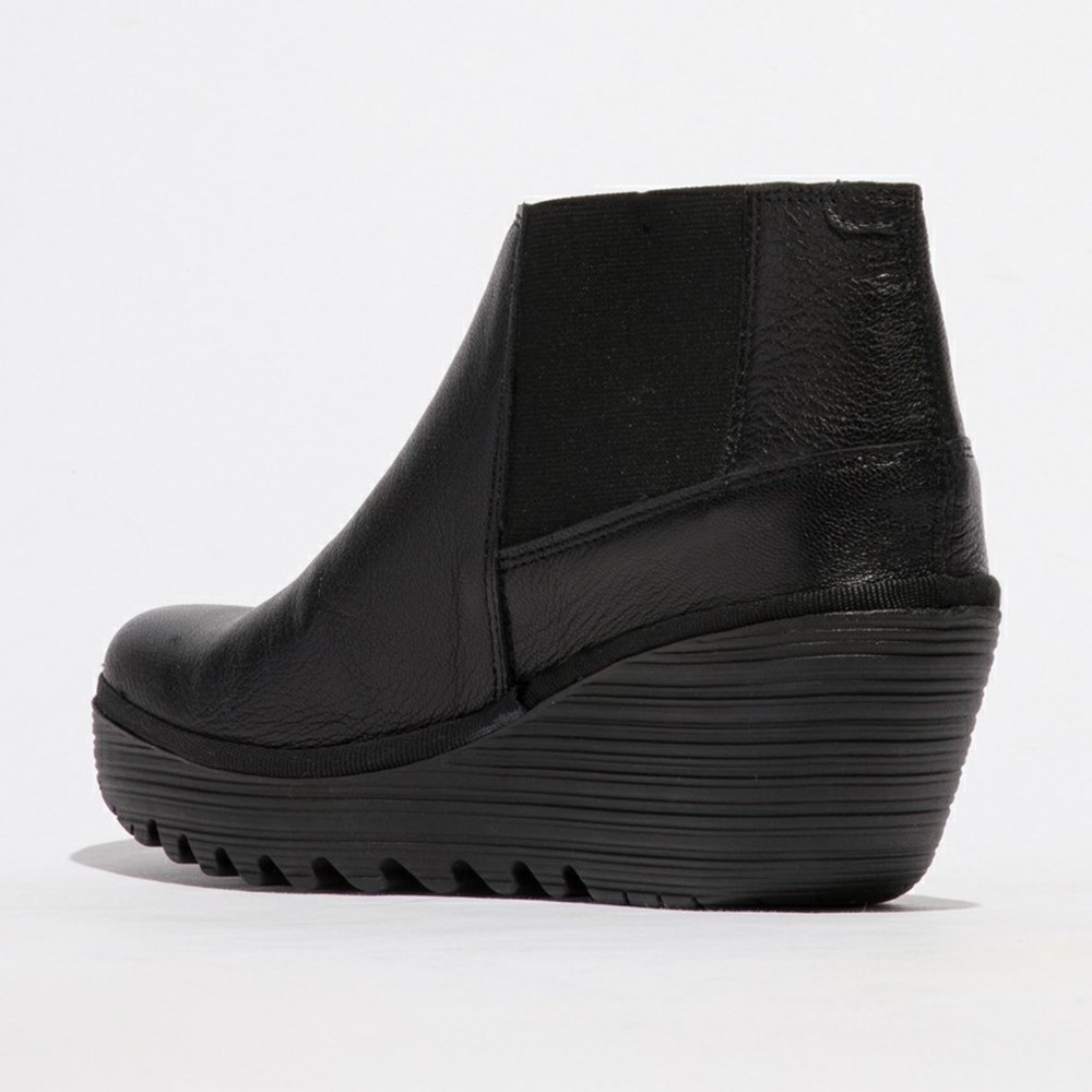 Zapatos Cuña Fly London Yego400 Mujer Negras | 3174-CJFIS
