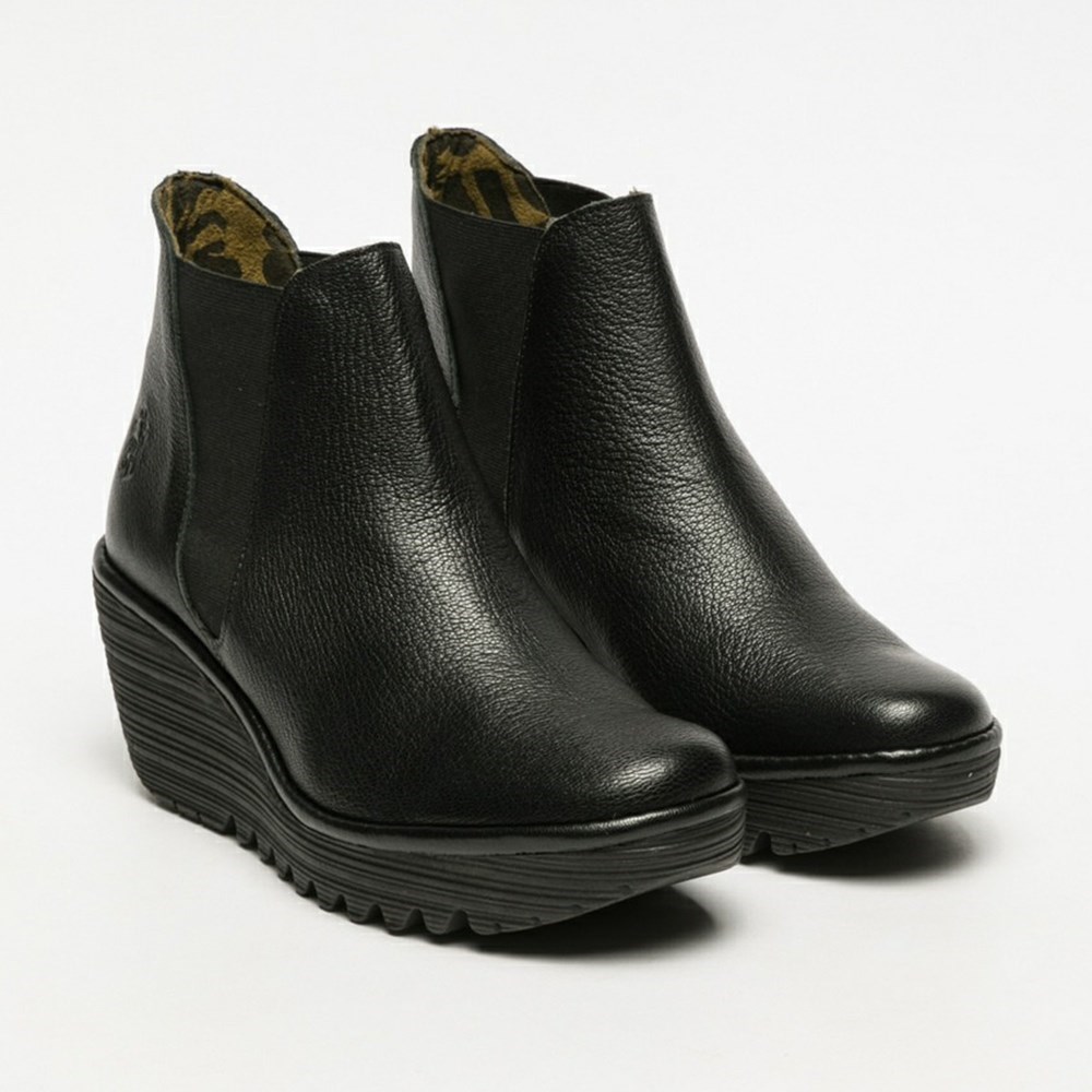 Zapatos Cuña Fly London Yoss Mujer Negras | 3510-KFUHA