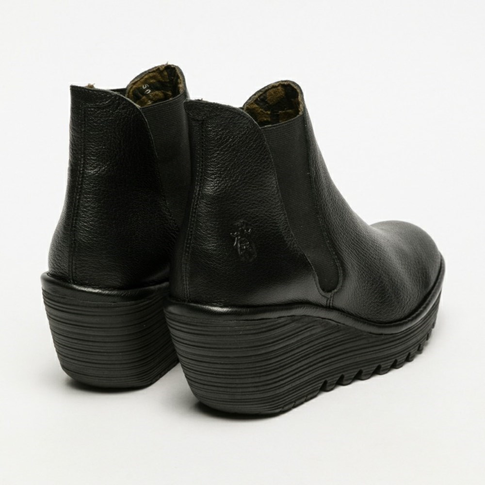 Zapatos Cuña Fly London Yoss Mujer Negras | 3510-KFUHA