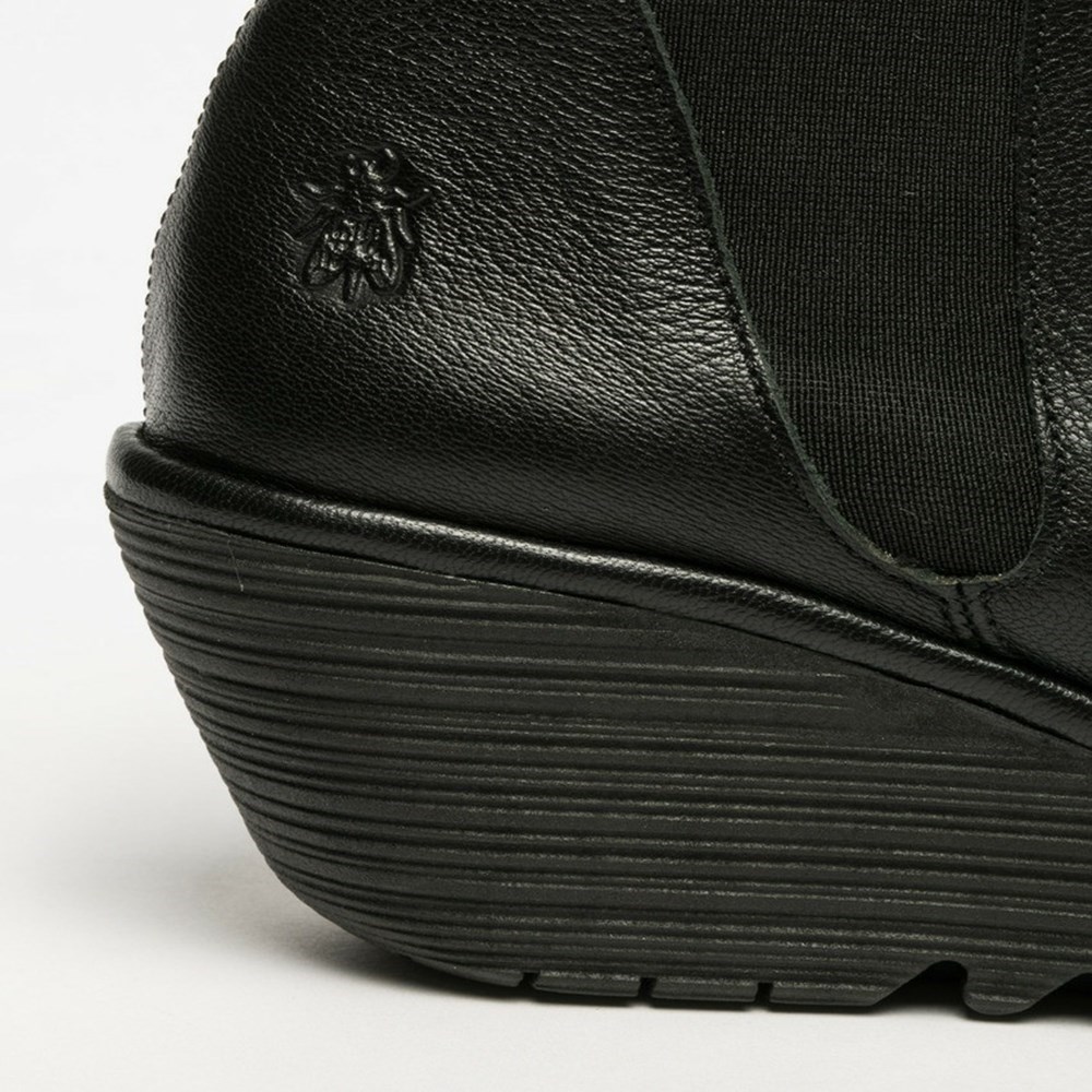 Zapatos Cuña Fly London Yoss Mujer Negras | 3510-KFUHA